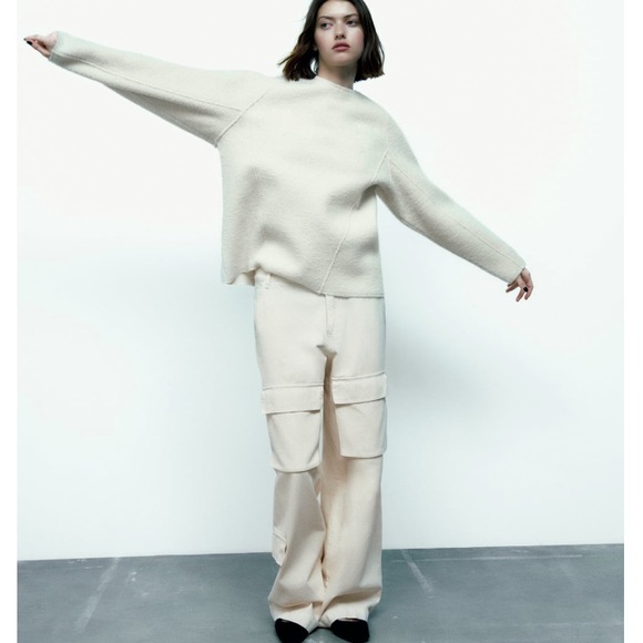 Zara Round Neck Long Sleeve Oversized Bouclé Sweatshirt Sz:S - Picture 4 of 10